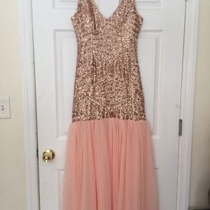 Peach Pink Rose Gold Sequin Mermaid Maxi Dress boutique prom dress